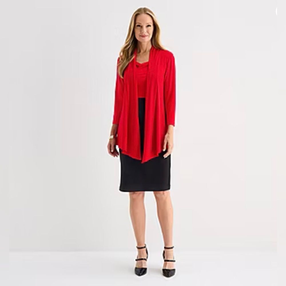 Connected Apparel Womens Faux-Jacket Red Black Dress 16 NWT
